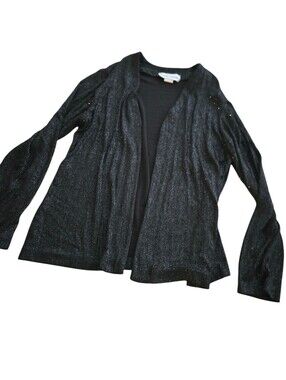 Ronni Nicole by Ouida Open Front Black Sparkly Knit Cardigan Jacket sz MEDIUM